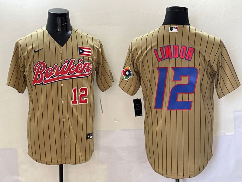 Men Puerto Rico #12 Lindor Brown Stripe Joint Name 2025 Nike MLB Jersey style 6->more jerseys->MLB Jersey